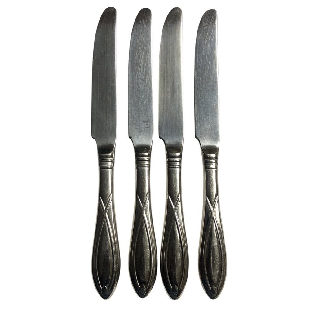 Wallace Silver Vista Pattern 18 8 Glossy Discontinued 4 knives 9 1/2 Inch Ribbon